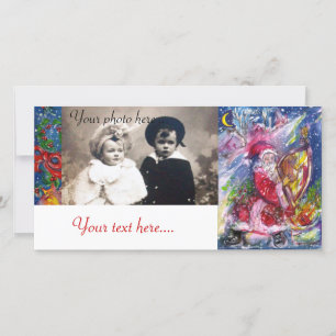 CARTES POUR FÊTES ANNUELLES SANTA CLAUS JOUANT À LA HARPE EN LUMIÈRE DE LA LUN