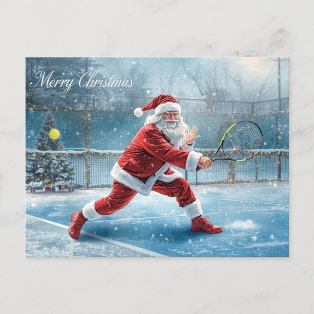 Cartes Pour Fêtes Annuelles Santa Claus Jouant Tennis Vacances d'hiver (Devant)