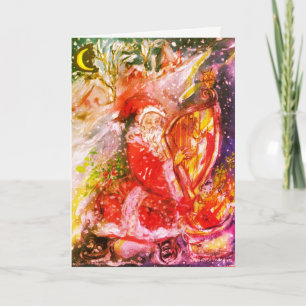 Cartes Pour Fêtes Annuelles SANTA CLAUS JOUER HARP Soirée de Noël musicale