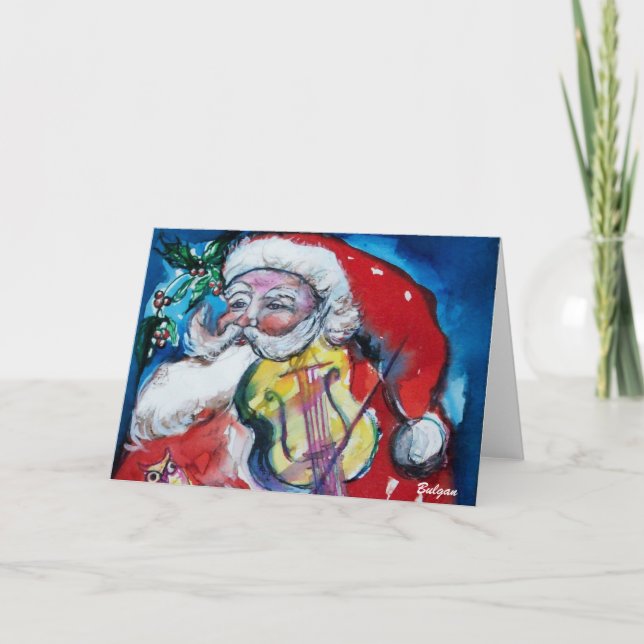 Cartes Pour Fêtes Annuelles SANTA CLAUS JOUER VIOLIN Musique de Noël (Devant)