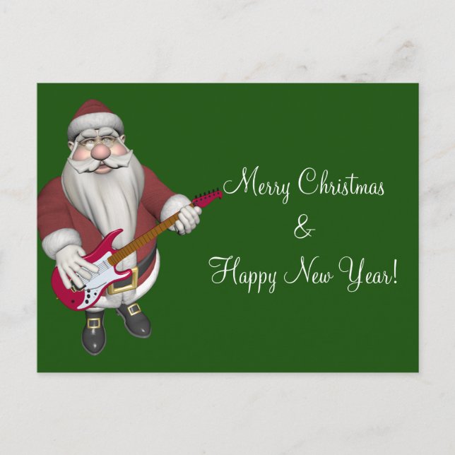 Cartes Pour Fêtes Annuelles Santa Claus Musical Avec Guitare Électrique Rouge (Devant)