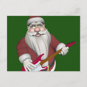 Cartes Pour Fêtes Annuelles Santa Claus Musical Avec Guitare Électrique Rouge