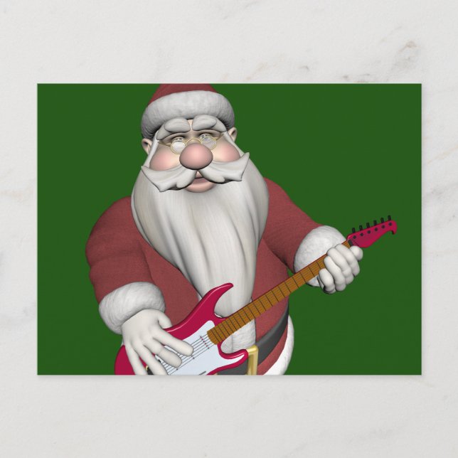 Cartes Pour Fêtes Annuelles Santa Claus Musical Avec Guitare Électrique Rouge (Devant)