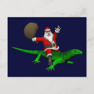 Cartes Pour Fêtes Annuelles Santa Claus Riding Green Lizard