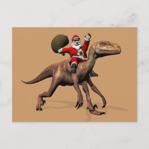 Cartes Pour Fêtes Annuelles Santa Claus Riding On Deinonychus