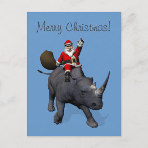 Cartes Pour Fêtes Annuelles Santa Claus Riding On Rhinoceros