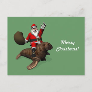 Cartes Pour Fêtes Annuelles Santa Claus Riding On Walrus