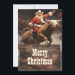 Cartes Pour Fêtes Annuelles Santa Claus Rodeo<br><div class="desc">bull santa claus art,  bovine arena country ranch,  animal cow rodeo ride,  sport rider cowboy rouge,  hiver homme dessin animé casquette,  Noël fête Noël illustration,  bull santa claus</div>