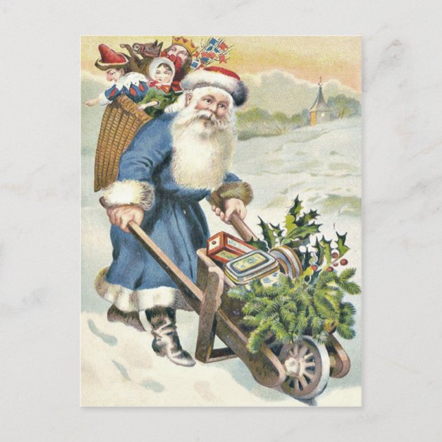 Cartes Pour Fêtes Annuelles Santa Claus Roue Jouets À feuillage persistant Bon (Devant)