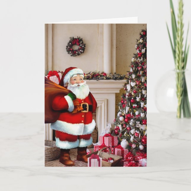 Cartes Pour Fêtes Annuelles Santa Claus sapin de Noël Personnaliser la signatu (Devant)
