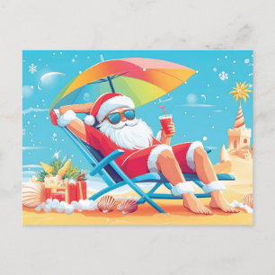 Cartes Pour Fêtes Annuelles Santa Claus Se détendre sur une plage tropicale