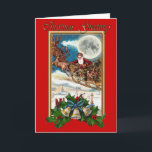 Cartes Pour Fêtes Annuelles Santa Claus, Sleigh & Holly Bells Christmas Card<br><div class="desc">Created from a genuine vintage postcard. Santa Claus is still much loved today as the bringer of goodwill and cherished gifts for all, at this special time of year. Let us also not lose sight of the true meaning of Christmas for Christianity, signifying the birth of Christ Jesus. 25% of...</div>