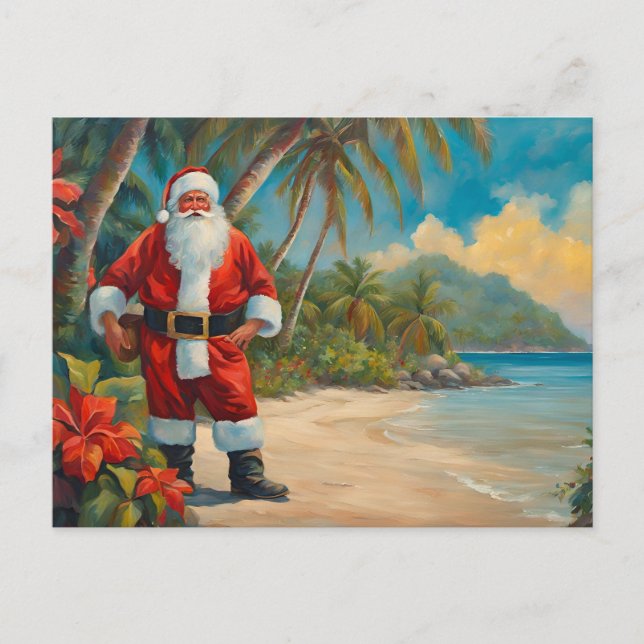 Cartes Pour Fêtes Annuelles Santa Claus sur la plage tropicale (Devant)