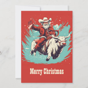 Cartes Pour Fêtes Annuelles Santa Claus sur Rodeo Bull équitation