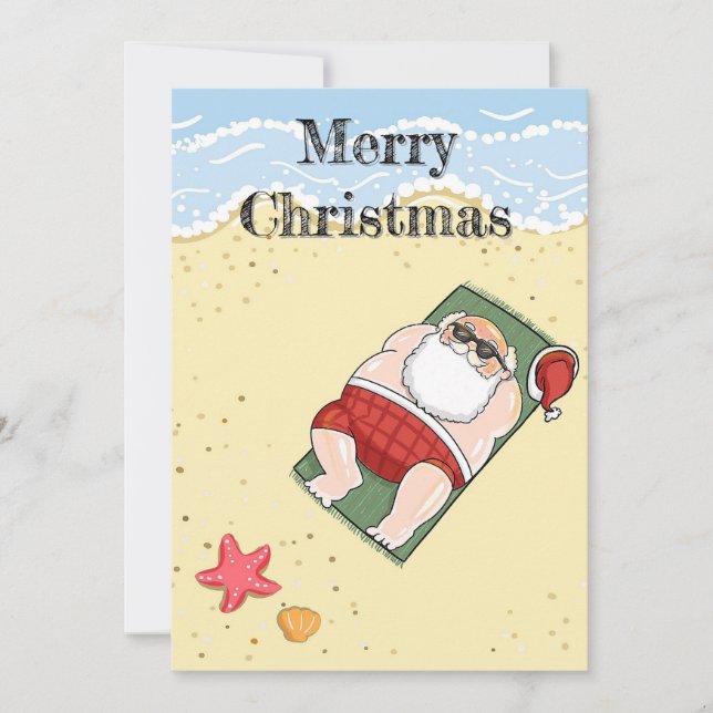 Cartes Pour Fêtes Annuelles Santa Claus Tropical Beach Joyeux Noël (Devant)