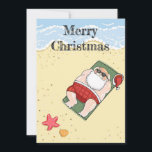 Cartes Pour Fêtes Annuelles Santa Claus Tropical Beach Joyeux Noël<br><div class="desc">Apportez une touche d'ambiance de vacances à vos souhaits de vacances ! Cette carte postale amusante montre Père Noël se prélasser au soleil sur la plage, entourée par la mer et le soleil. Il s'agit d'un projet inhabituel et comique qui va certainement mettre un sourire sur le visage de chaque...</div>