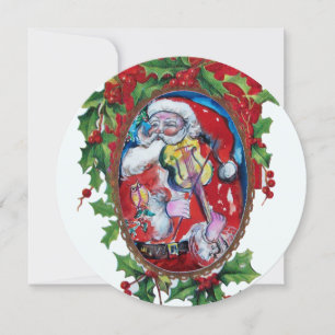 Cartes Pour Fêtes Annuelles SANTA CLAUS VIOLINIST Hollyberry Crown Christmas