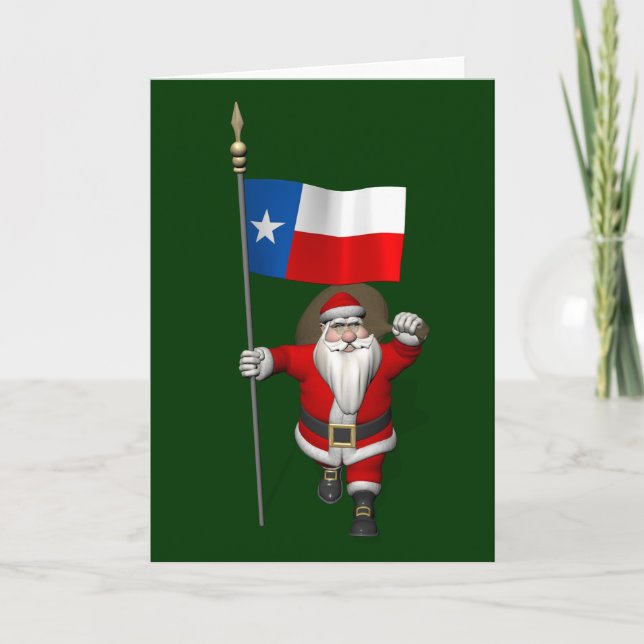 Cartes Pour Fêtes Annuelles Santa Claus with Ensign Of Texas (Devant)