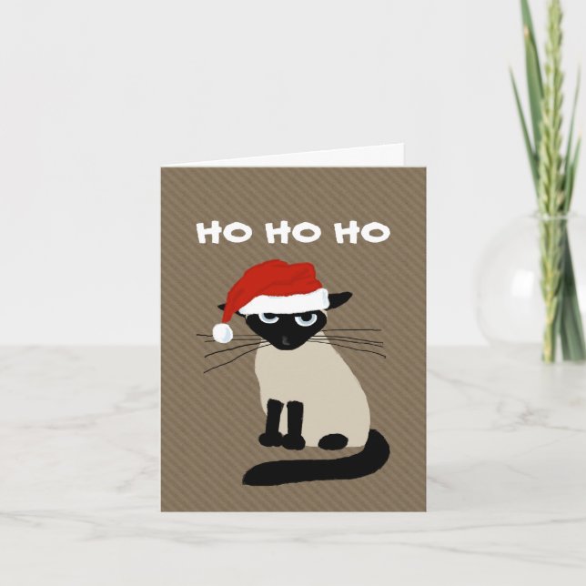 Cartes Pour Fêtes Annuelles Santa Clause de Siamese - Funny Kitty Chat Noël (Devant)