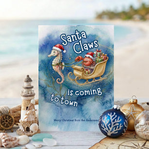 Cartes Pour Fêtes Annuelles Santa Claws arrive en ville Noël côtier de Noël