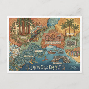 Cartes Pour Fêtes Annuelles Santa Cruz California Dreams Map – Côte vibrante