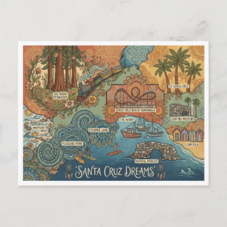 Cartes Pour Fêtes Annuelles Santa Cruz California Dreams Map – Côte vibrante
