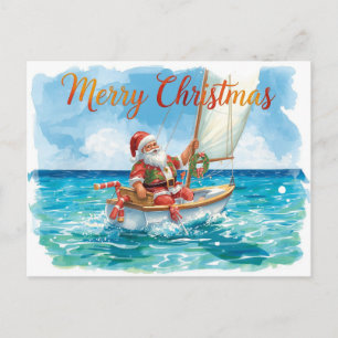 Cartes Pour Fêtes Annuelles Santa en voile - Noël tropical à l'aquarelle