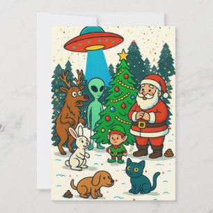 Cartes Pour Fêtes Annuelles Santa, extraterrestres et rencontre de Noël avec c
