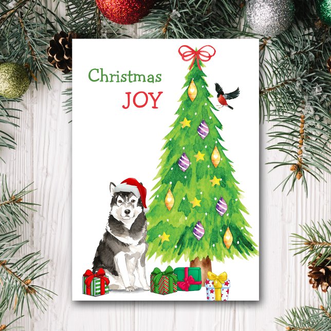 Cartes Pour Fêtes Annuelles Santa Hat Alaskien Malamute Chien et Holiday Tree (Créateur téléchargé)