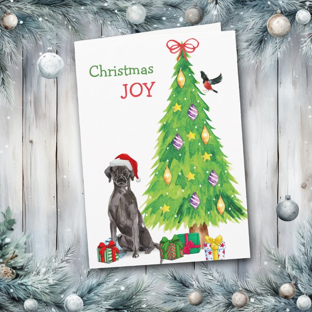 Cartes Pour Fêtes Annuelles Santa Hat Black Lab Retriever et Holiday Tree (Créateur téléchargé)