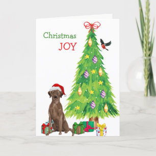 Cartes Pour Fêtes Annuelles Santa Hat Chocolat Lab Chiot et Arbre de Noël