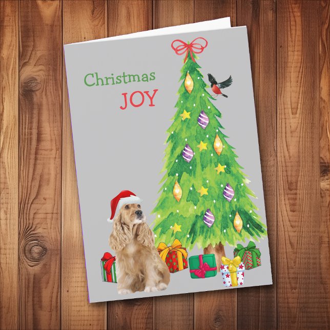 Cartes Pour Fêtes Annuelles Santa Hat Cocker Spaniel et Arbre de Noël (Créateur téléchargé)