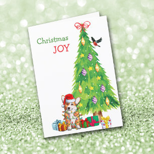 Cartes Pour Fêtes Annuelles Santa Hat Corgi Chien et Arbre Noël