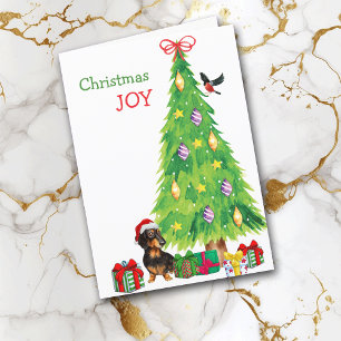 Cartes Pour Fêtes Annuelles Santa Hat Dachshund Chien et Arbre de Noël