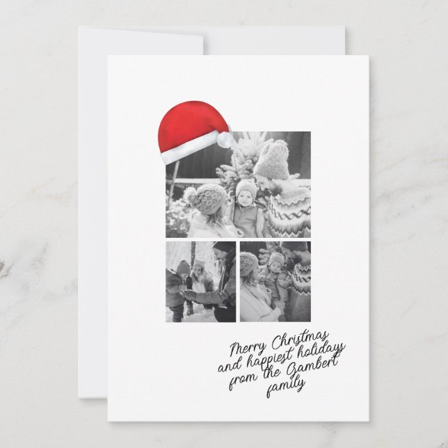Cartes Pour Fêtes Annuelles Santa Hat Rouge Joyeux Noël Script Trois Photo (Devant)