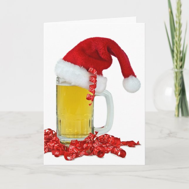 Cartes Pour Fêtes Annuelles Santa Hat sur Beer Mug (Devant)