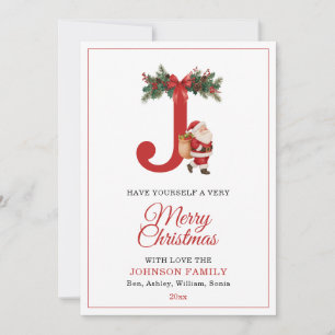 Cartes Pour Fêtes Annuelles Santa Monogramme et Nom Famille Correspondant