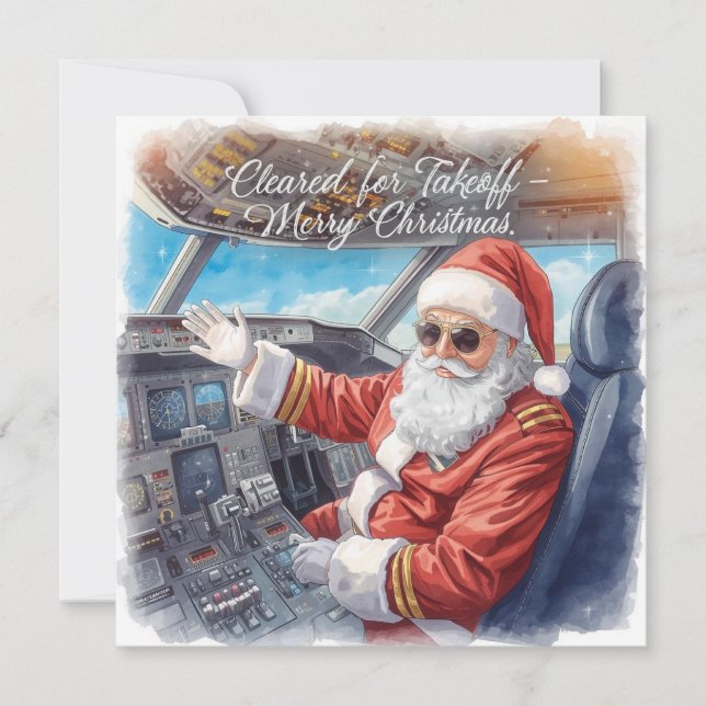 Cartes Pour Fêtes Annuelles Santa Pilot Cleared for takeoff Christmas Flight (Devant)