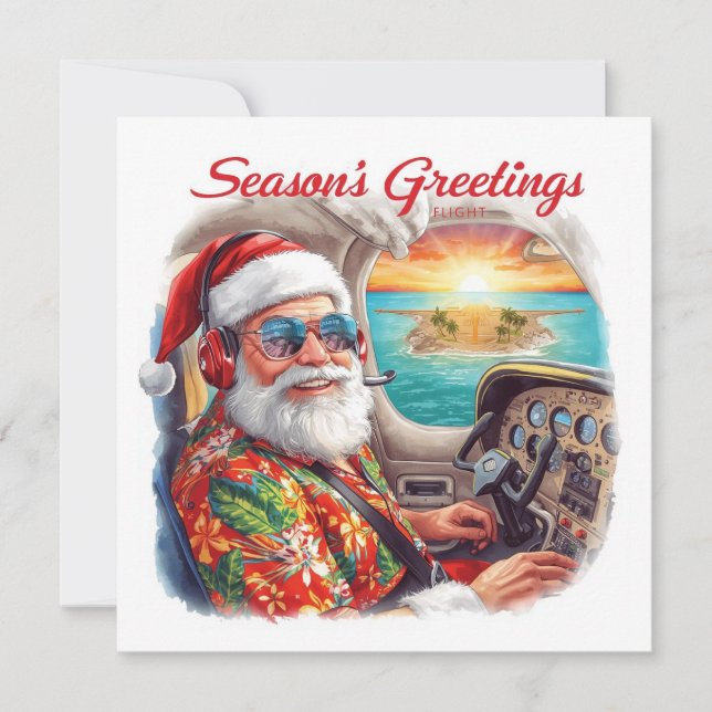 Cartes Pour Fêtes Annuelles “Santa Pilot  in the Cockpit Aviation themed  (Devant)