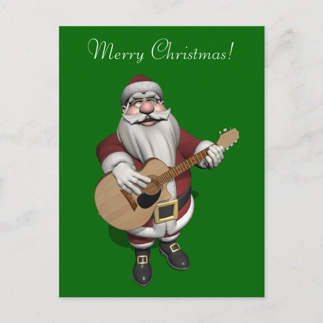 Cartes Pour Fêtes Annuelles Santa Plays Accoustic Guitar (Devant)