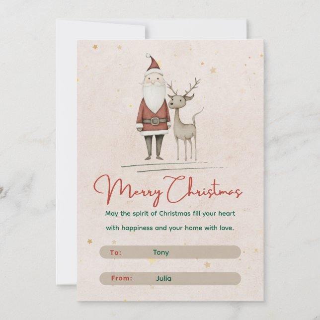 Cartes Pour Fêtes Annuelles 🎅Santa & Reindeer Merry Christmas (Devant)