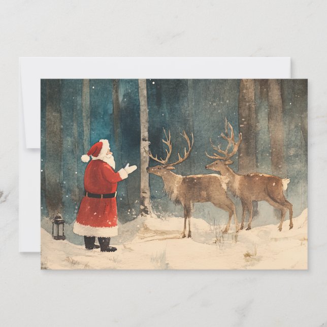 Cartes Pour Fêtes Annuelles Santa Reindeer Vintage Christmas (Devant)