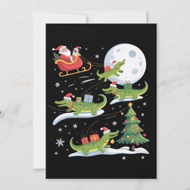 Cartes Pour Fêtes Annuelles Santa Sleigh Riding Alligator Christmas Funny Xmas (Devant)