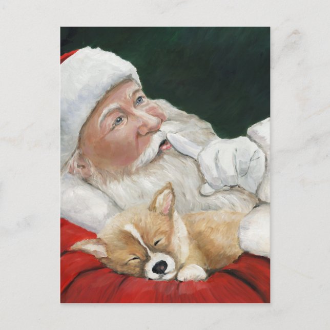 Cartes Pour Fêtes Annuelles Santa with Corgi Dog Art Christmas Postcard (Devant)