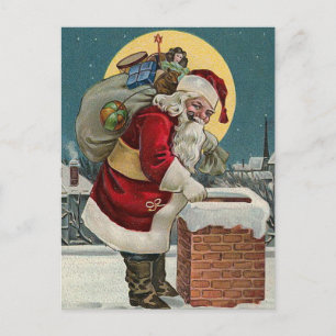 Cartes Pour Fêtes Annuelles "Santa's Coming down the Chimney" Postcard