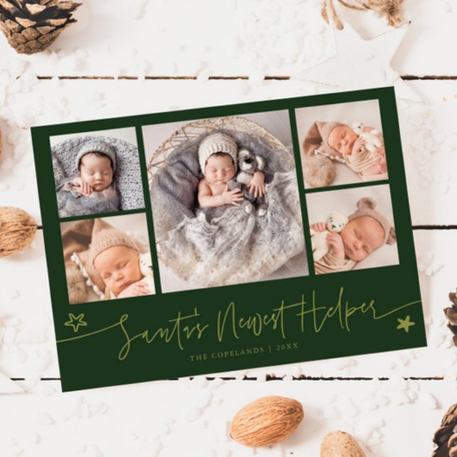 Cartes Pour Fêtes Annuelles Santa's Helper Christmas Green Birth Announcement (Créateur téléchargé)