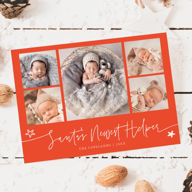 Cartes Pour Fêtes Annuelles Santa's Helper Christmas Red Birth Announcement (Créateur téléchargé)