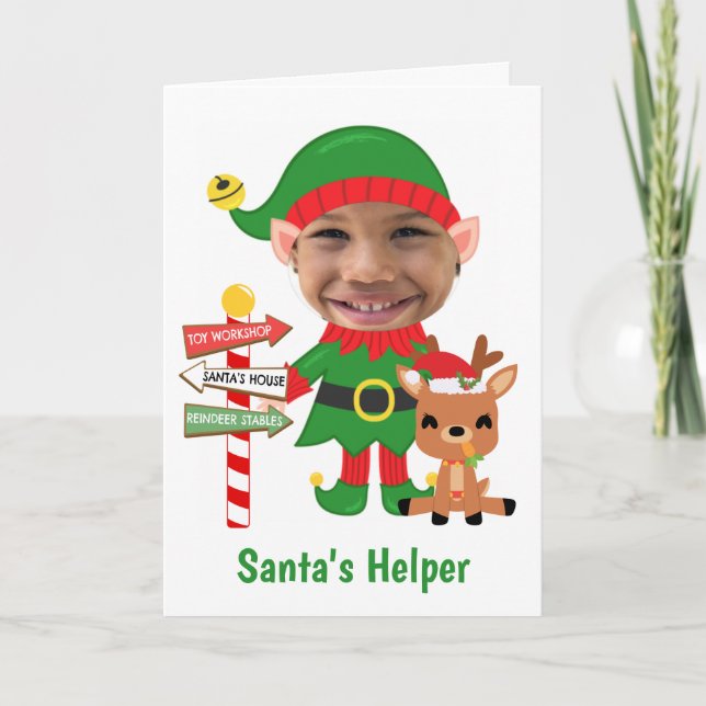 Cartes Pour Fêtes Annuelles Santas Helper Cute Photo Noël (Devant)
