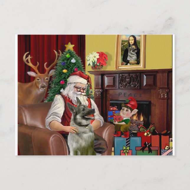 Cartes Pour Fêtes Annuelles Santa's Norwegian Elkhound (Devant)