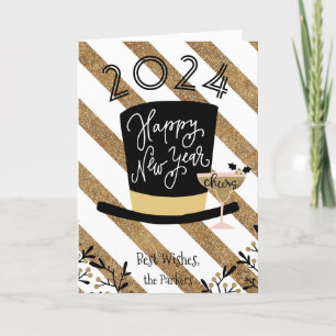 Cartes Pour Fêtes Annuelles Santé   Festive Gold Stripe Bonne année